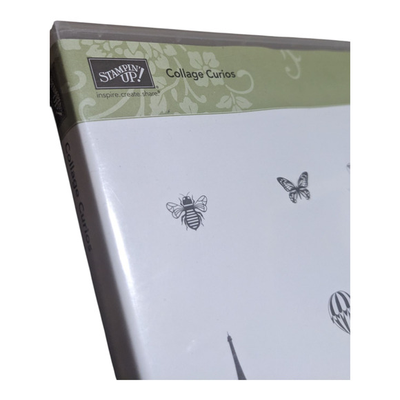 Stampin Up Collage Curios Stamp Set Retired Eiffel Tower, Banner, Balloon New - Picture 2 of 4